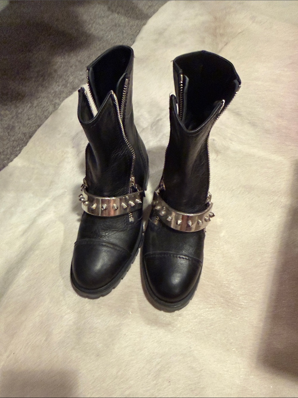 Alexander McQueen Black Leather Studded Strap Zip Boots